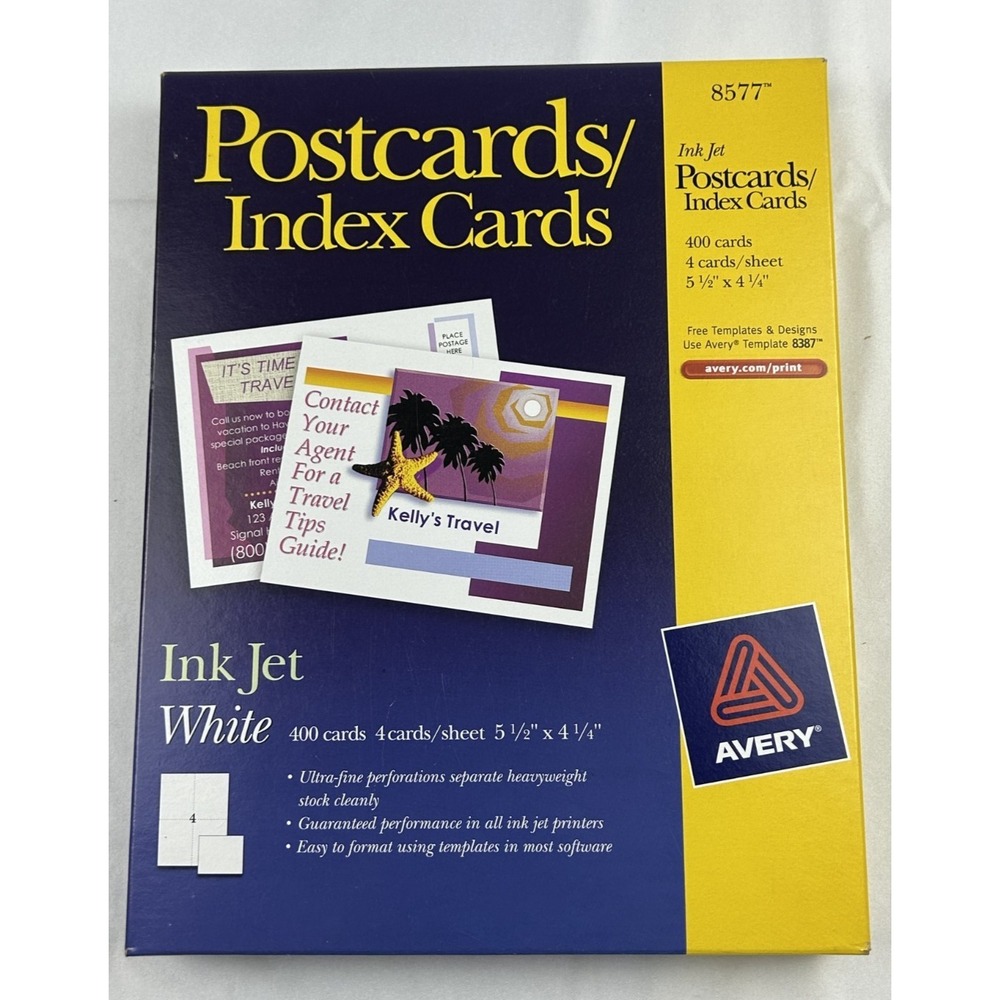 New Avery Postcards/Index Cards #8577 400 cards for Ink Jet Printers Personalize